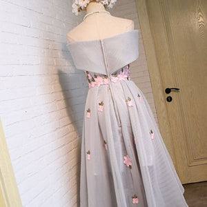 The Pentulia Tulle Off Shoulder Grey / White / Black Floral Gown - WeddingConfetti