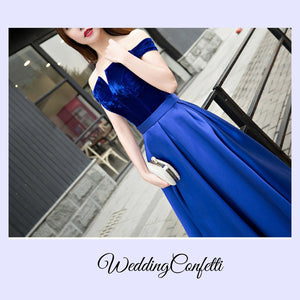The Cassandra Red / Blue / Green Off Shoulder Gown - WeddingConfetti