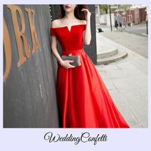 Load image into Gallery viewer, The Cassandra Red / Blue / Green Off Shoulder Gown - WeddingConfetti
