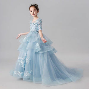 The Ketea Flower Girl Blue /White Dress - WeddingConfetti