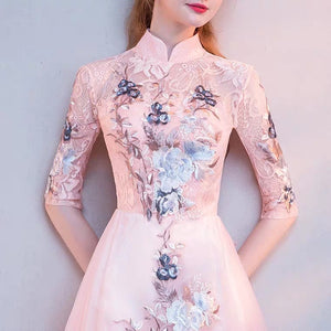 The Erista Pink Cheongsam Cocktail Gown - WeddingConfetti