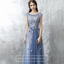 Load image into Gallery viewer, The Christina Blue Lace Cap Sleeves Dress - WeddingConfetti