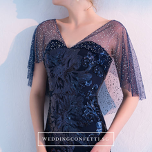 Load image into Gallery viewer, The Tina Blue Cape Sleeve  Gown - WeddingConfetti