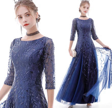 Load image into Gallery viewer, The Marleigh Long Sleeve Black/Blue/Silver Gown - WeddingConfetti