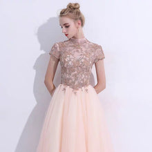 Load image into Gallery viewer, The Rosalle Ombré High Collar Champagne Gown - WeddingConfetti