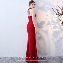 Load image into Gallery viewer, The Rolinda Red Halter Gown With Slit - WeddingConfetti