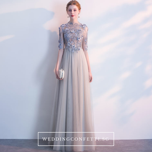 The Sarah Grey Long Sleeves Lace Gown - WeddingConfetti