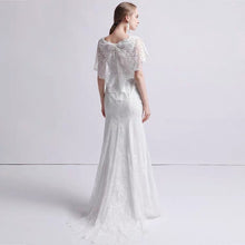 Load image into Gallery viewer, The Petunia Wedding Bridal Illusion Short Draped Sleeves Lace Gown - WeddingConfetti