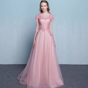 The Pennslyvania Pink Short Sleeve Tulle Gown - WeddingConfetti