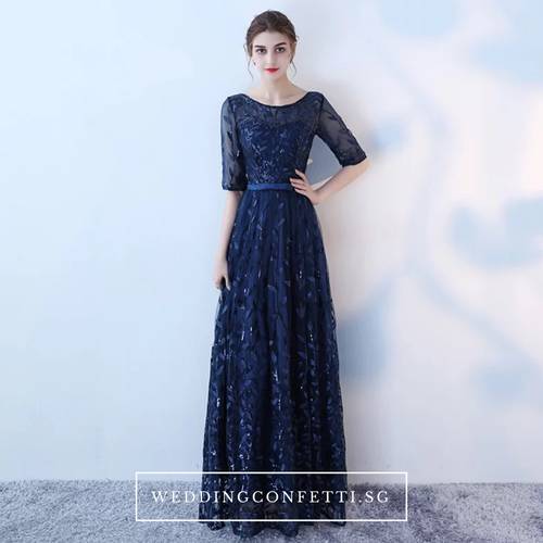 The Tammy Navy Blue / Silver / Red Long Sleeves Gown - WeddingConfetti
