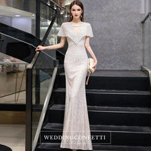 Load image into Gallery viewer, The Reysel Short Sleeves Sequined Sliver Gown - WeddingConfetti