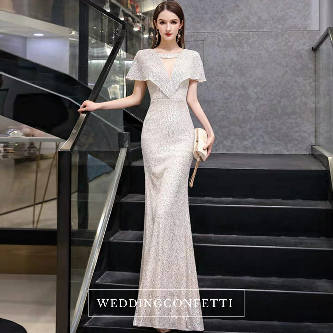 The Reysel Short Sleeves Sequined Sliver Gown - WeddingConfetti