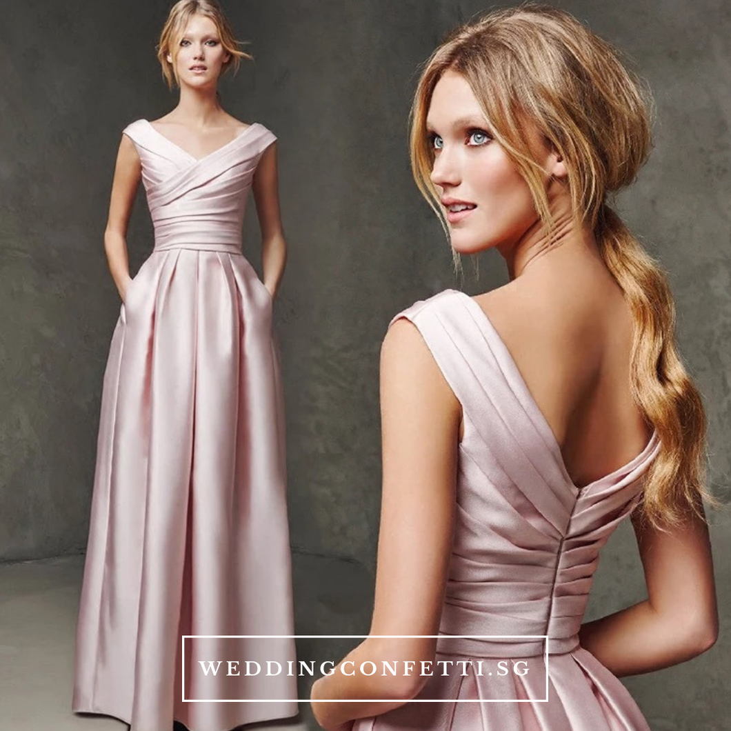 The Emma Satin Off Shoulder Dress (Customisable) - WeddingConfetti