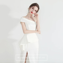 Load image into Gallery viewer, The Charis One Shoulder Origami Red / White Dress With Slit - WeddingConfetti