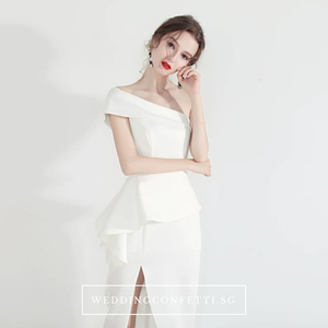 The Charis One Shoulder Origami Red / White Dress With Slit - WeddingConfetti