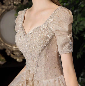 The Isabrina Wedding Bridal Short  Sleeves Champagne Gown - WeddingConfetti
