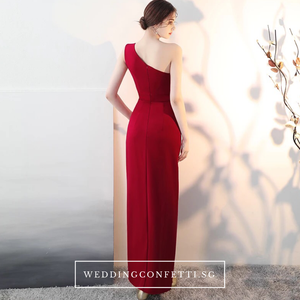 The Claudine One Shoulder Red / Black / White Gown With Slit - WeddingConfetti