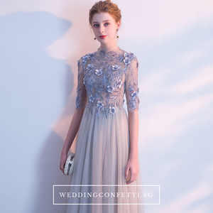The Sarah Grey Long Sleeves Lace Gown - WeddingConfetti