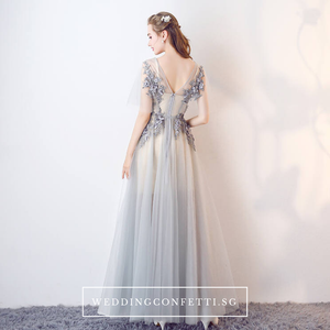 The Cassy Light Grey Cape Sleeves Dress - WeddingConfetti