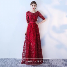 Load image into Gallery viewer, The Tammy Navy Blue / Silver / Red Long Sleeves Gown - WeddingConfetti