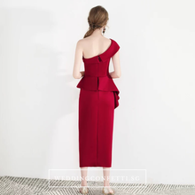 Load image into Gallery viewer, The Charis One Shoulder Origami Red / White Dress With Slit - WeddingConfetti
