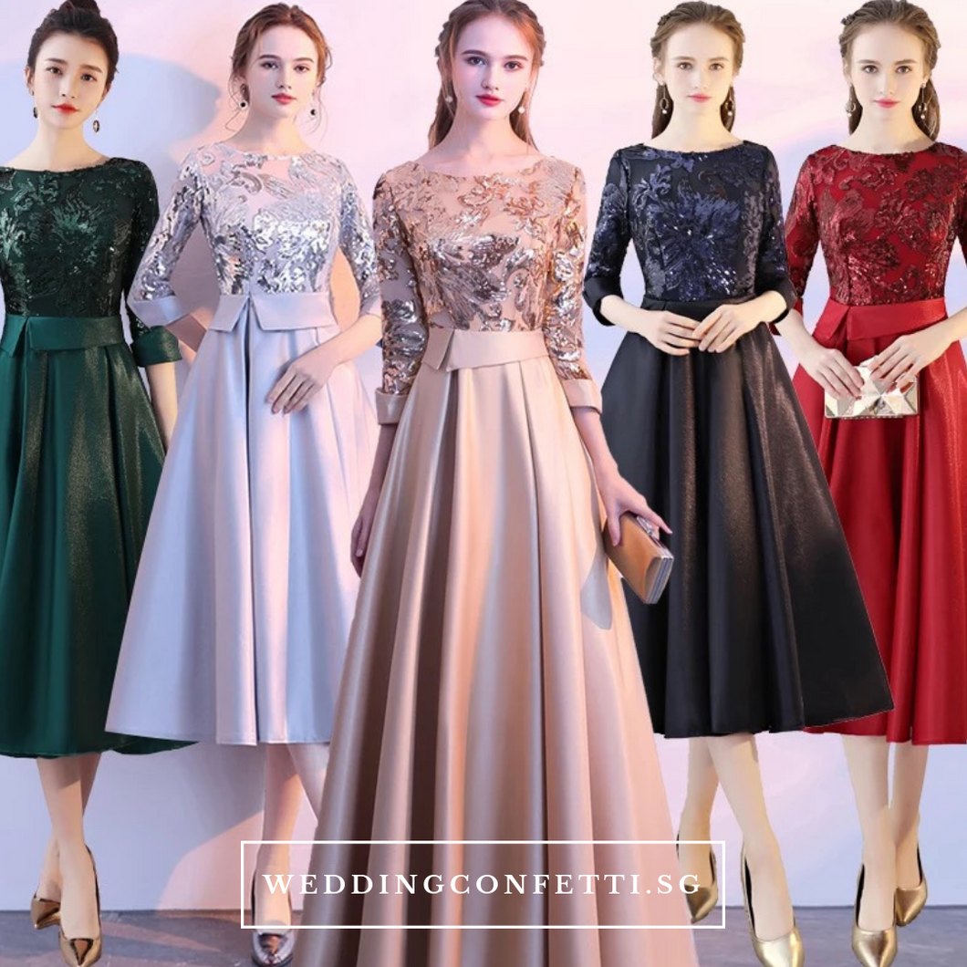 The Tessa Gold / Silver / Red / Black / Green Long Sleeve Gown (Available in 5 colours) - WeddingConfetti