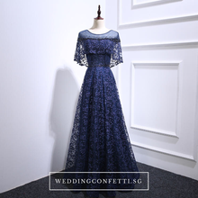 Load image into Gallery viewer, The Veranda Royal Blue Cape Sleeves Gown - WeddingConfetti