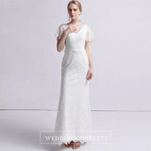 Load image into Gallery viewer, The Petunia Wedding Bridal Illusion Short Draped Sleeves Lace Gown - WeddingConfetti