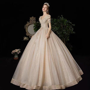 The Isabrina Wedding Bridal Short  Sleeves Champagne Gown - WeddingConfetti