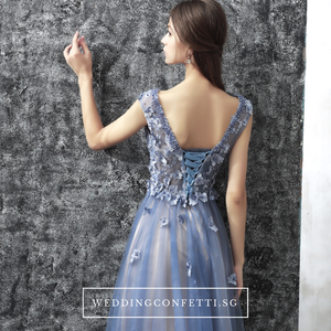 The Christina Blue Lace Cap Sleeves Dress - WeddingConfetti