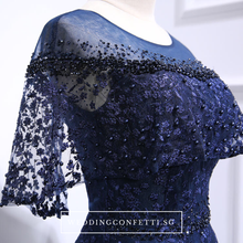 Load image into Gallery viewer, The Veranda Royal Blue Cape Sleeves Gown - WeddingConfetti