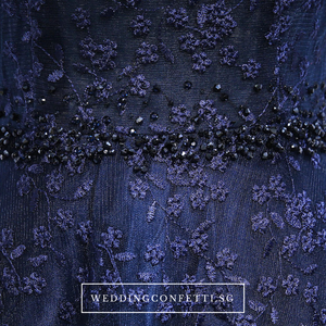 The Veranda Royal Blue Cape Sleeves Gown - WeddingConfetti