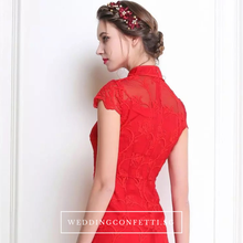 Load image into Gallery viewer, The Elidia Red Oriental Lace Mandarin Collar Qipao Dress - WeddingConfetti