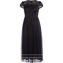 Load image into Gallery viewer, The Veronica Black Cap Sleeves Gown - WeddingConfetti