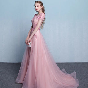 The Pennslyvania Pink Short Sleeve Tulle Gown - WeddingConfetti