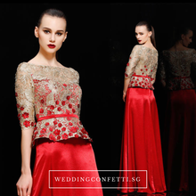 Load image into Gallery viewer, The Adella Sequined Champagne / Red Long Sleeves Gown (Available in 2 colours) - WeddingConfetti