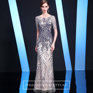 The Kerdelle Purple / Gold Long Illusion Sleeves Gown (Available in 2 colours) - WeddingConfetti