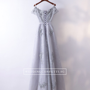 The Anna Silver A Line Off Shoulder Gown - WeddingConfetti