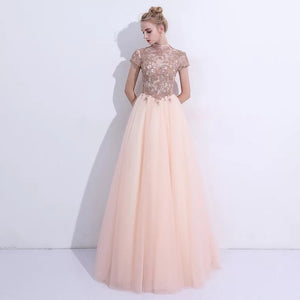 The Rosalle Ombré High Collar Champagne Gown - WeddingConfetti