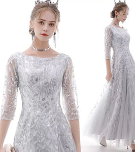 The Marleigh Long Sleeve Black/Blue/Silver Gown - WeddingConfetti