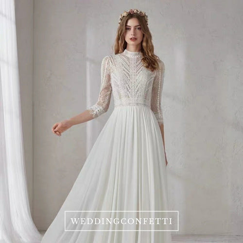 The Merlynda Wedding Bridal Long Illusion Sleeves Gown - WeddingConfetti