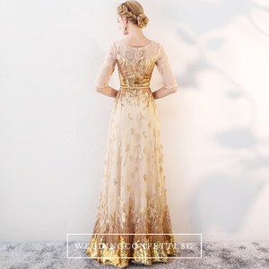 The Trina Gold Long Sleeves Gown - WeddingConfetti