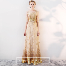 Load image into Gallery viewer, The Trina Gold Long Sleeves Gown - WeddingConfetti
