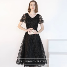 Load image into Gallery viewer, The Adella Short Sleeves Black Gown - WeddingConfetti