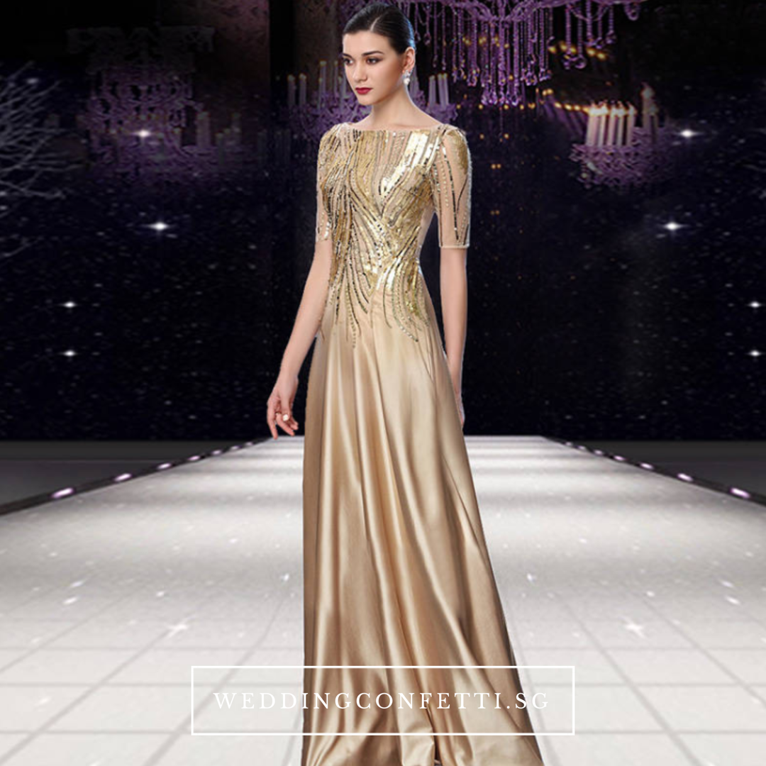 Gold silk evening on sale gown