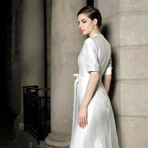The Paloma Wedding Bridal White Short Sleeve Gown - WeddingConfetti