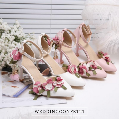 The Premalia Wedding Bridal Floral White/Pink Heels