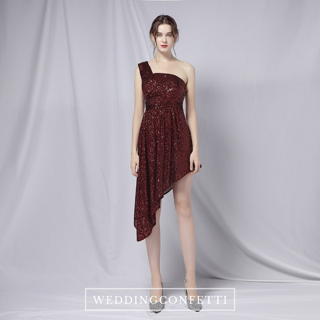 The Elisa Mae Off Shoulder Sleeveless Black / Wine Red Sequined Dress