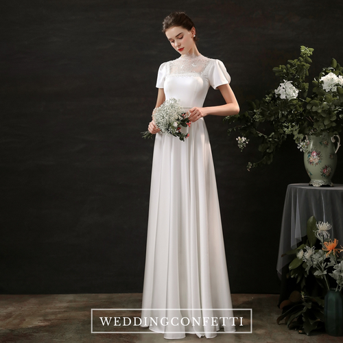 The Megan Wedding Bridal Short Sleeves Satin Gown