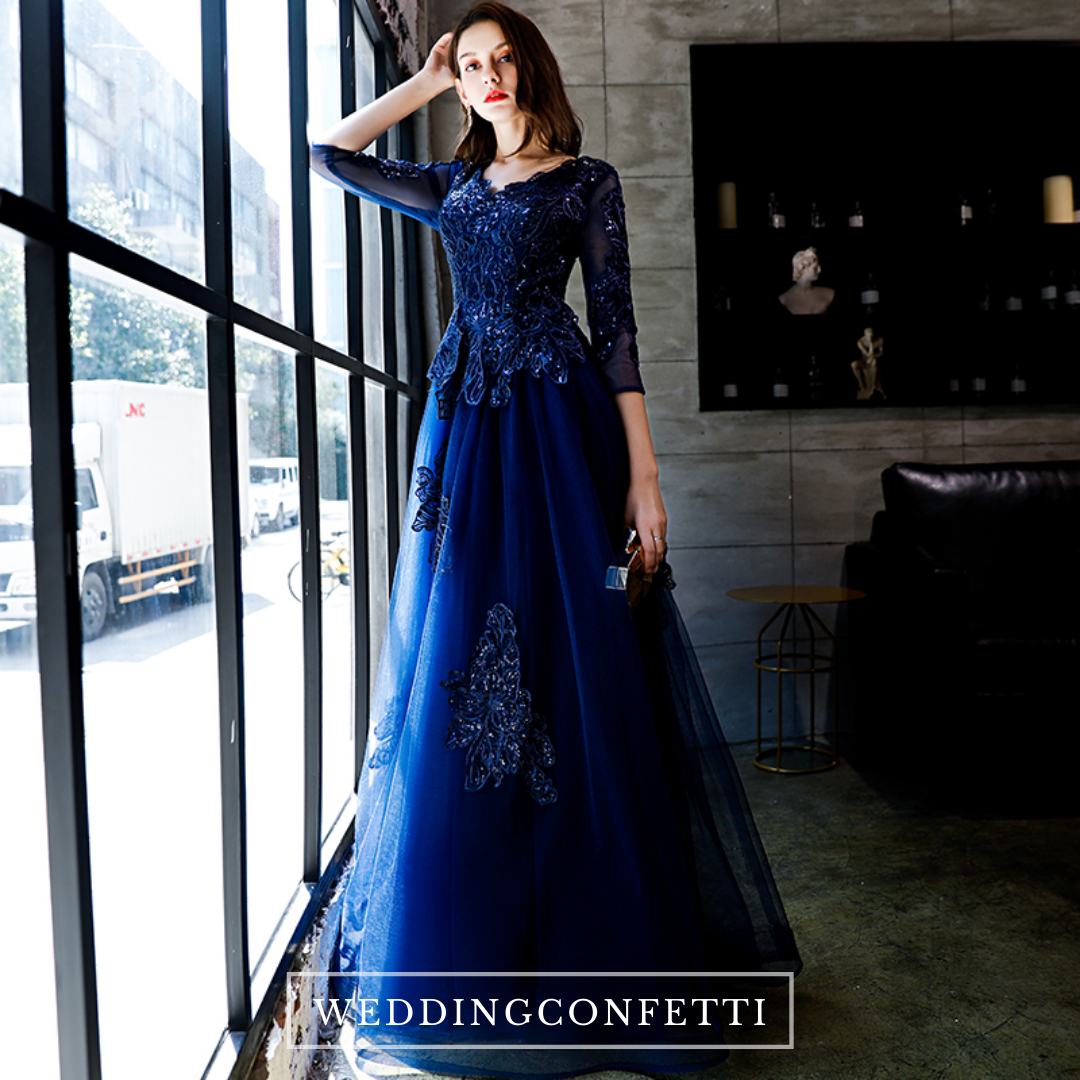 The Cassendra Blue Long Sleeves Gown  WeddingConfetti